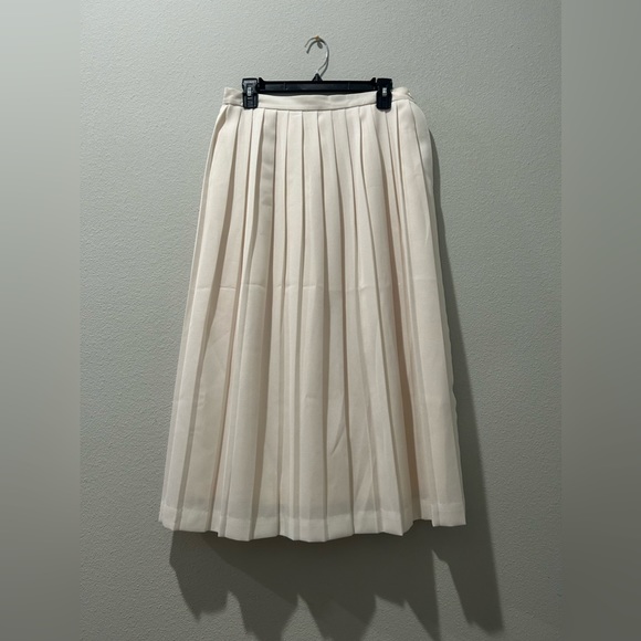 pleated beige champagne accordion linen cotton midi maxi church skirt lined sz 8 - Picture 6 of 8